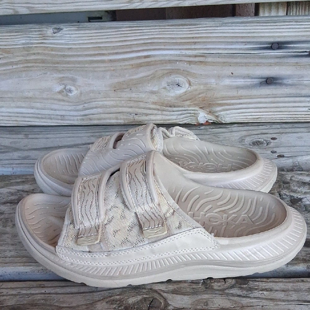 Hoka Neutral Beige Slide Sandals with Dual Straps